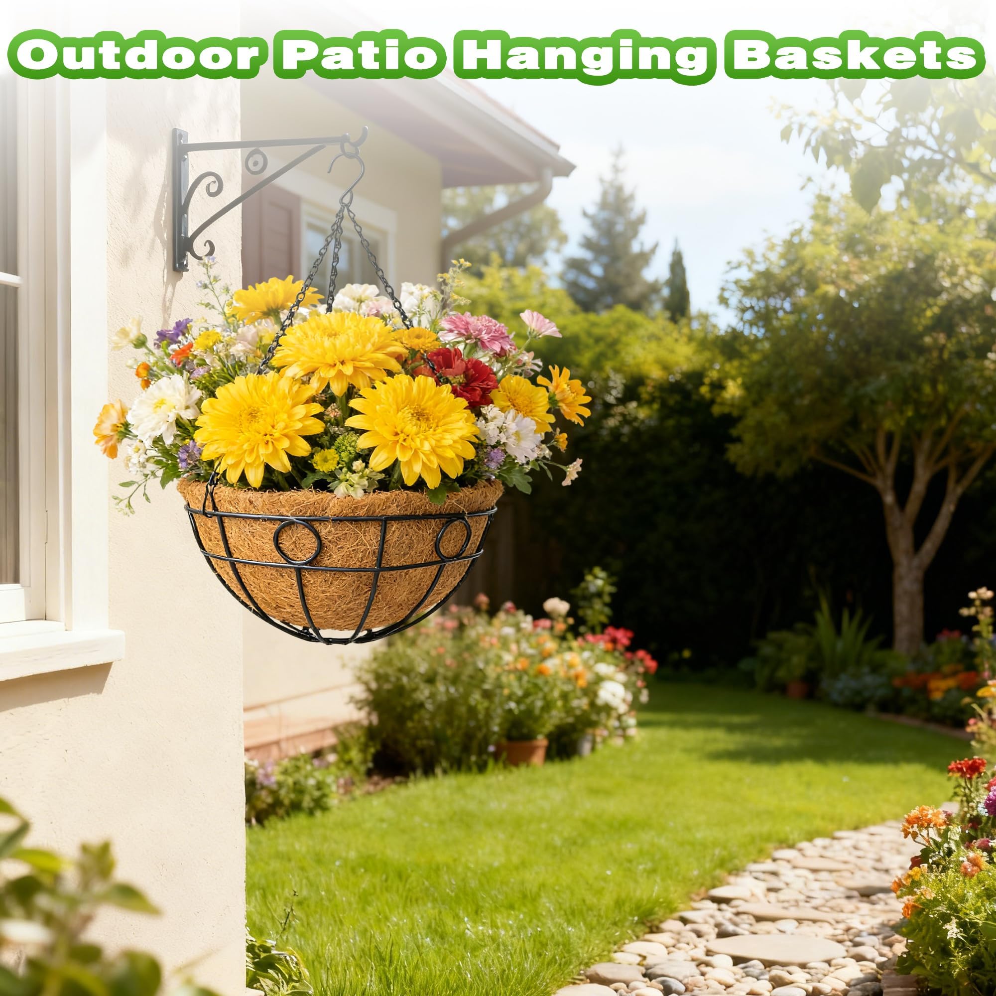 Qusuxi 12 Inch Metal Hanging Basket with multiple plant types