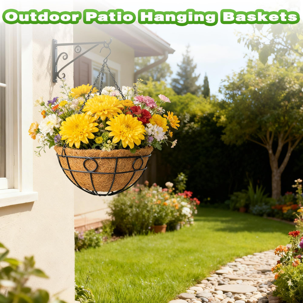 Qusuxi 12 Inch Metal Hanging Basket with multiple plant types