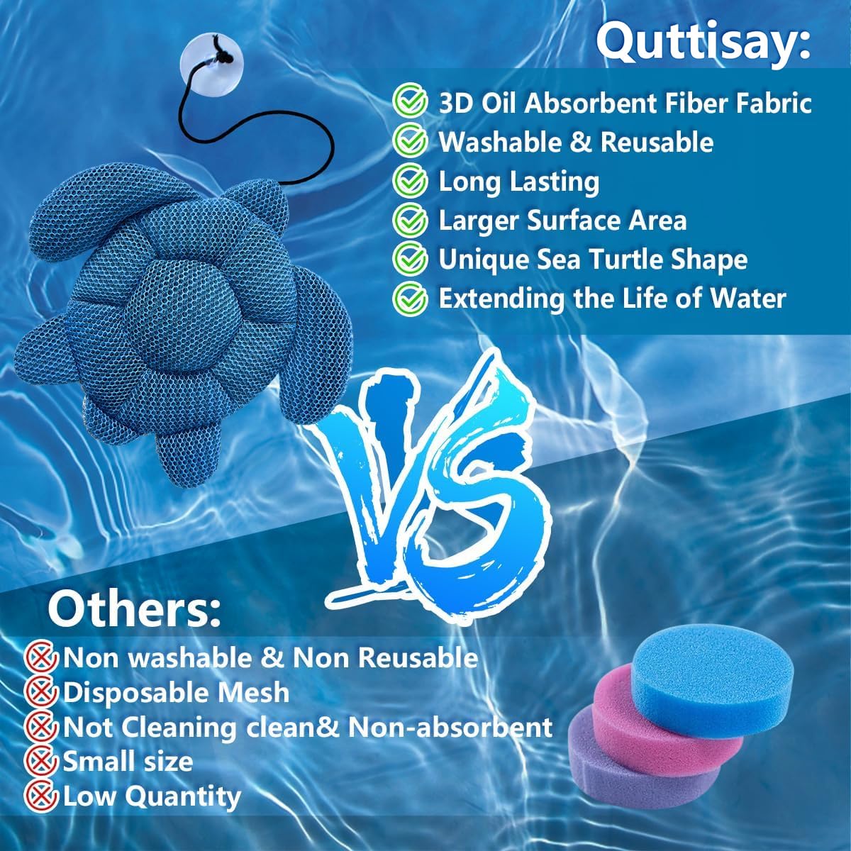 Quttisay Hot Tub Scum Absorber Turtle close-up view