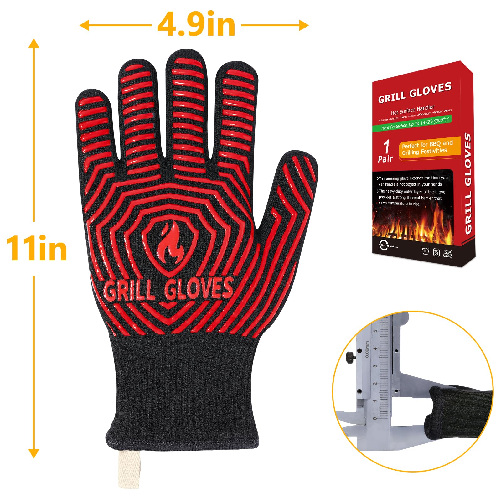 QUWIN BBQ Gloves demonstrating heat resistance