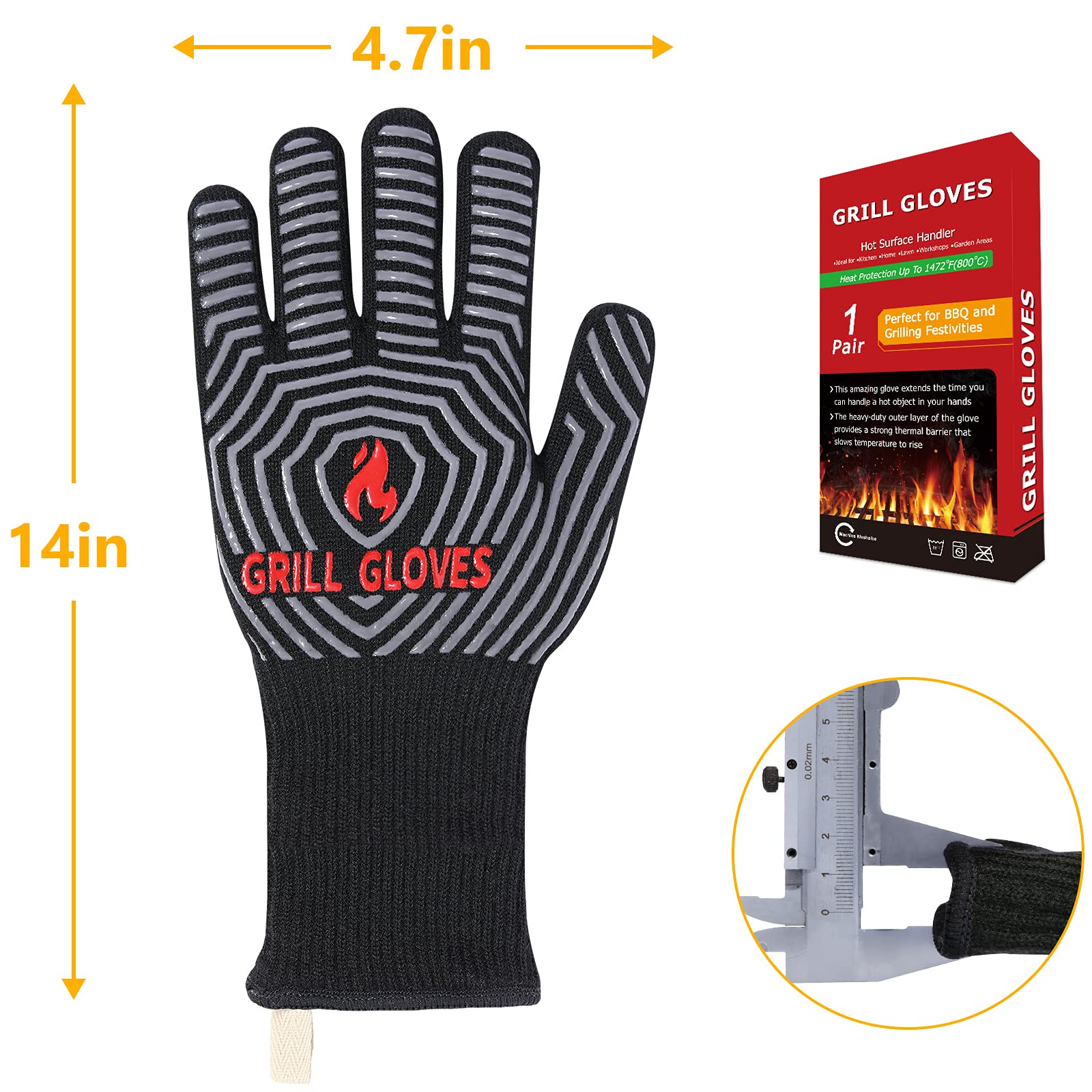 QUWIN BBQ Gloves displayed with grilling tools