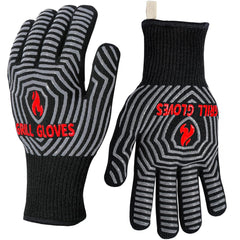 QUWIN BBQ Gloves front view, black with silicone grip