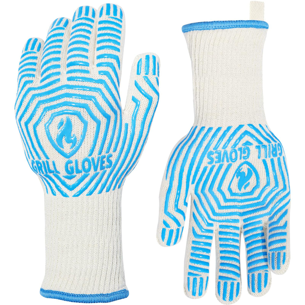 QUWIN BBQ Gloves in light blue, front view with long cuff