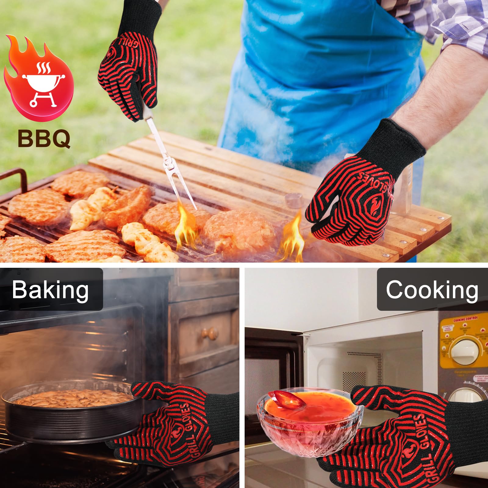 QUWIN BBQ Gloves showing silicone grip design