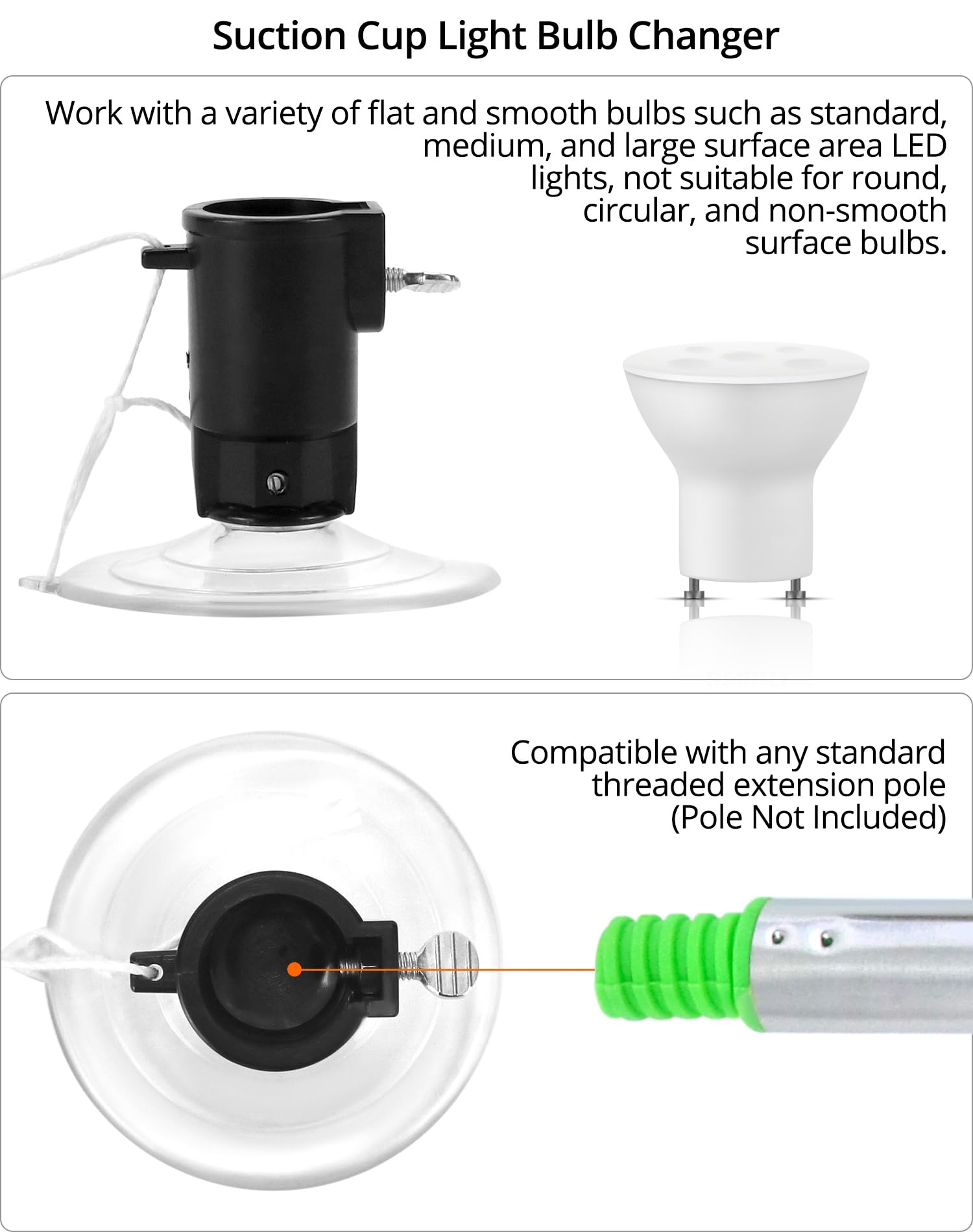 QWORK bulb changer kit – suction cup changer in use with a bulb