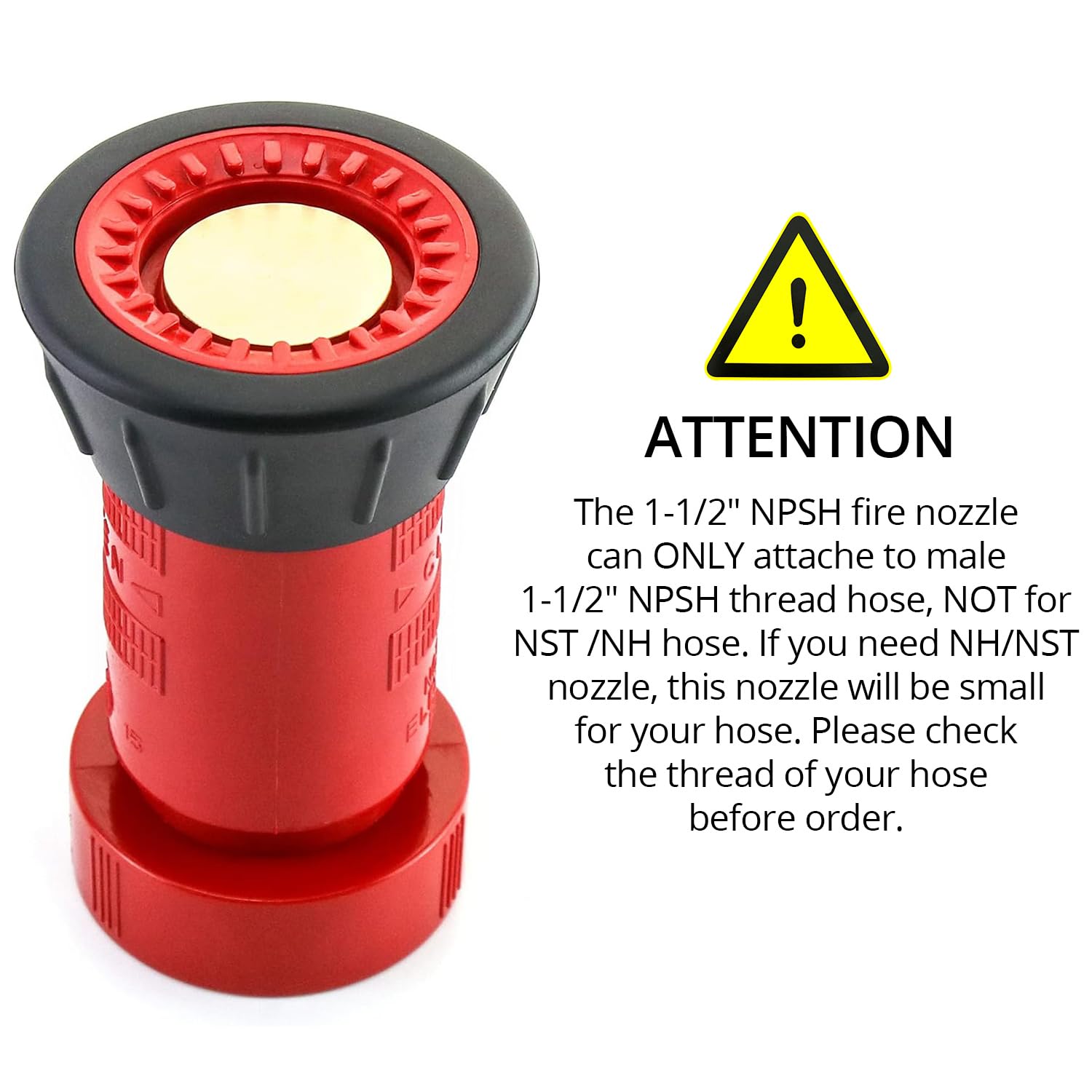 QWORK Fire Hose Nozzle 1-1/2 inch back view