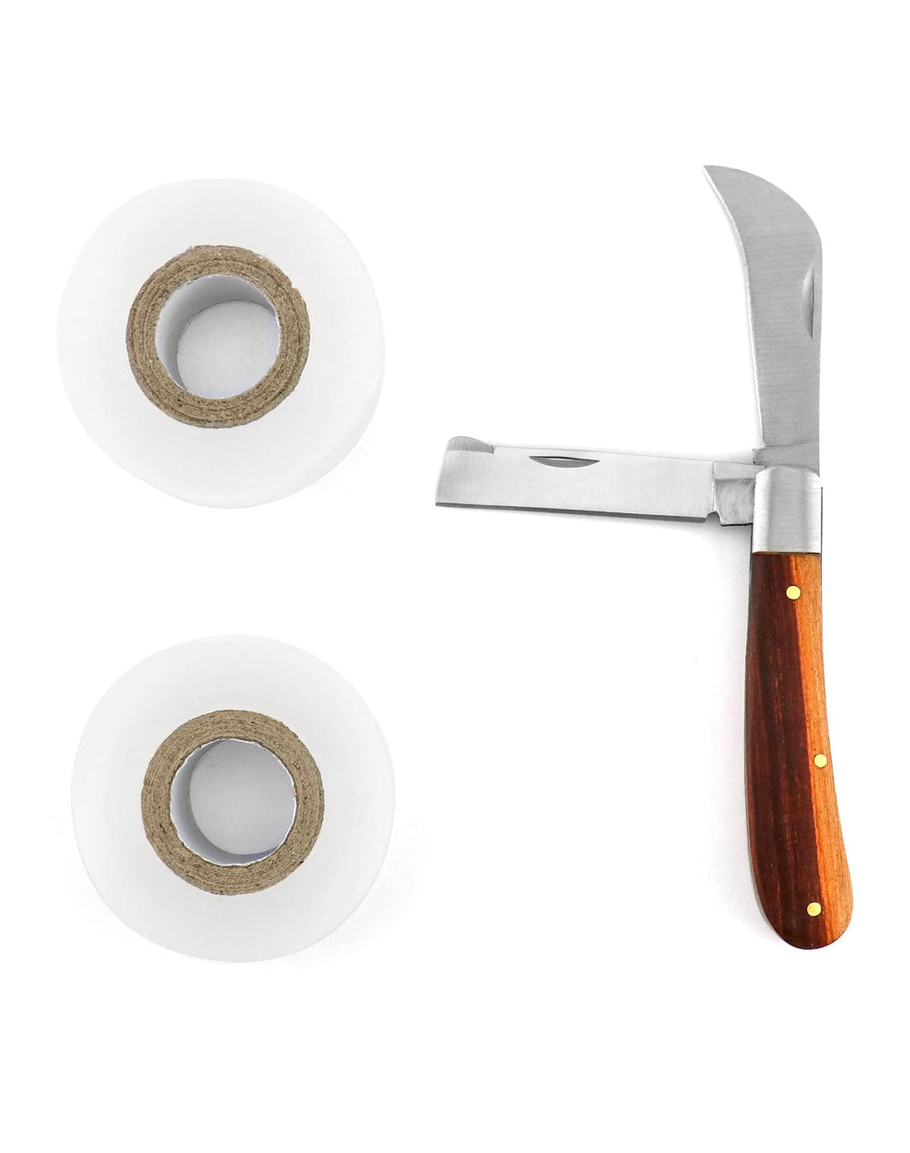 QWORK Grafting Cutter and grafting tapes on a wooden surface