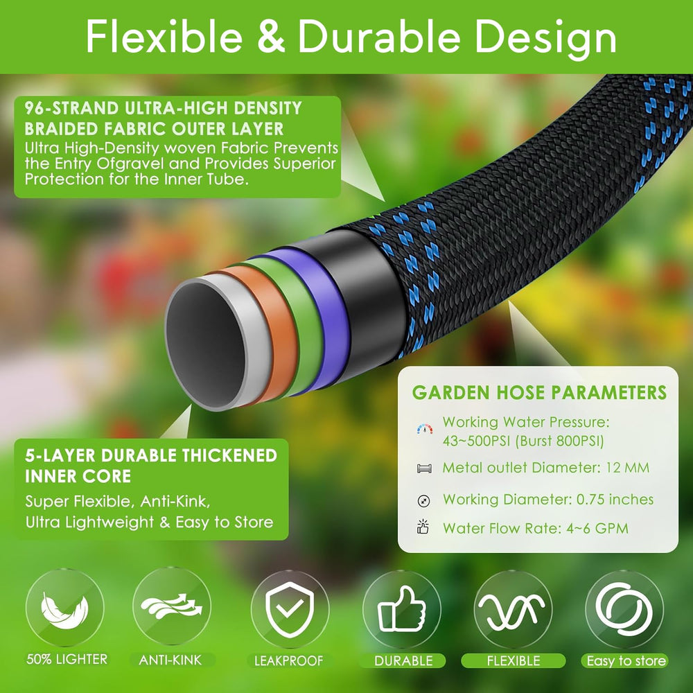 QZ.HAYC Flexible Garden Hose 100ft in a storage bag