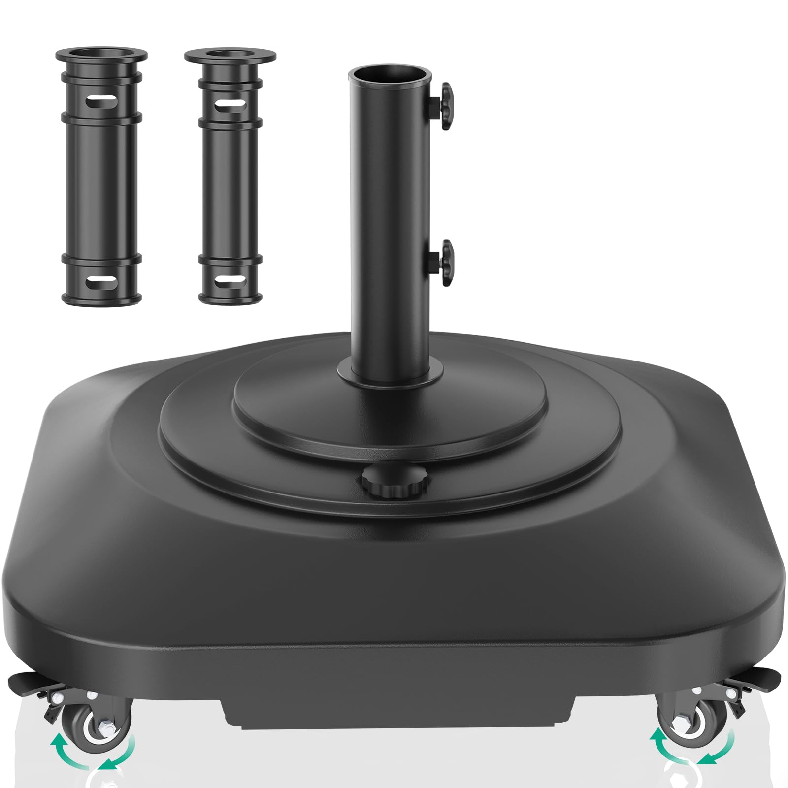 QZER Umbrella Base with Wheels, black, front view