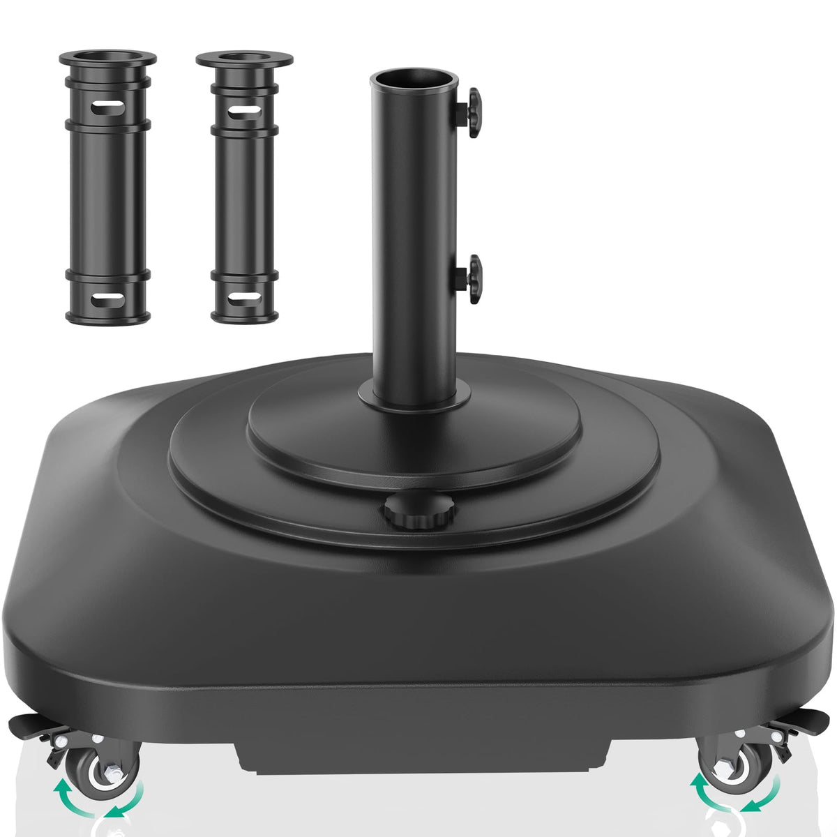 QZER Umbrella Base with Wheels, black, front view