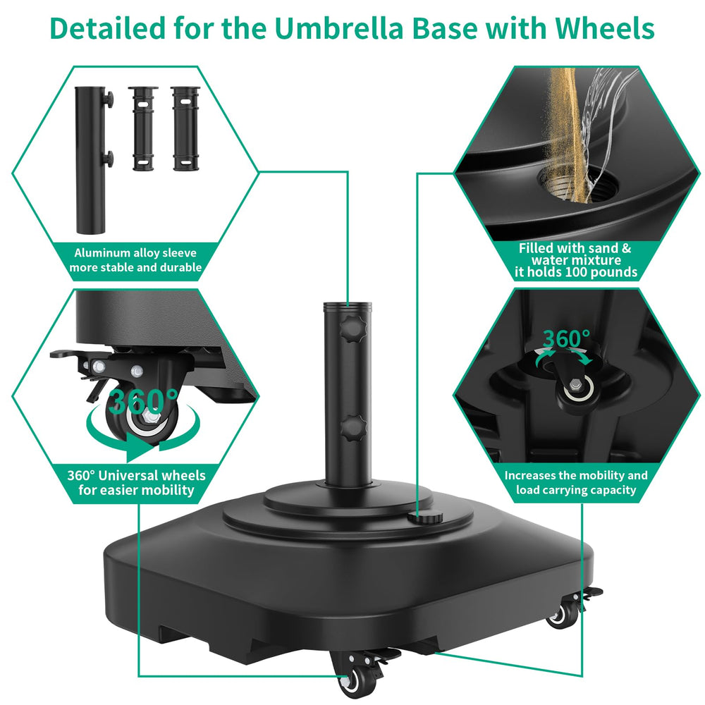 QZER Umbrella Base with wheels close-up