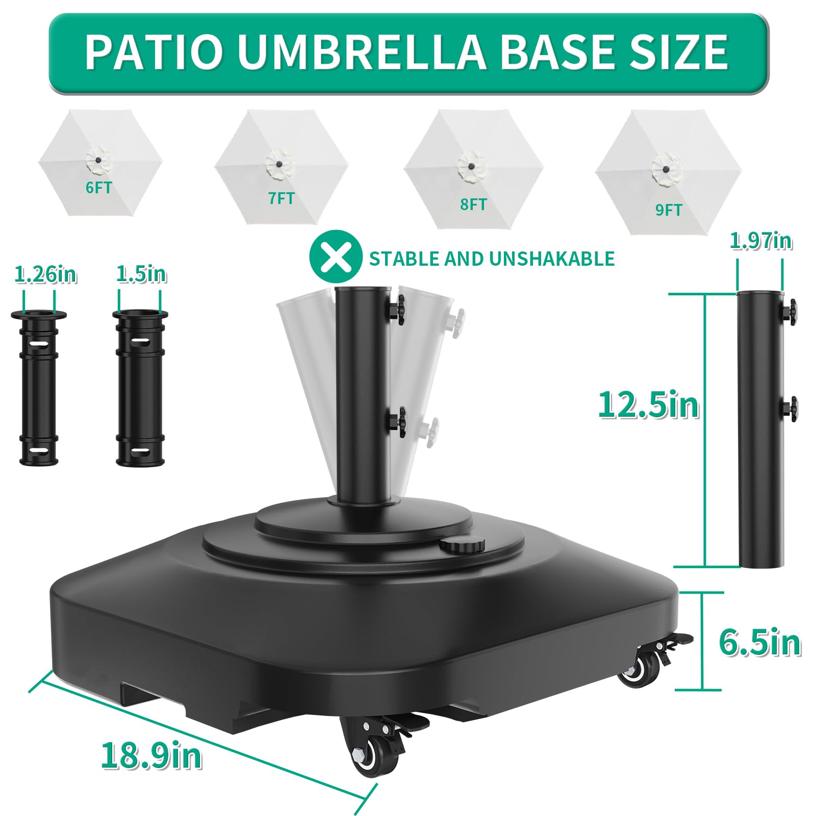 QZER Umbrella Base with Wheels showing filling hole