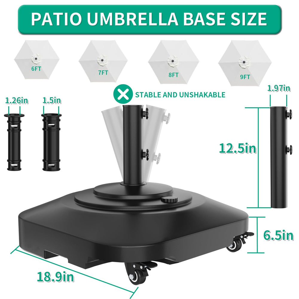 QZER Umbrella Base with Wheels showing filling hole