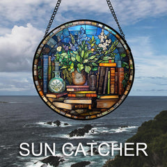 QZQCBLC stained glass suncatcher hanging in a window