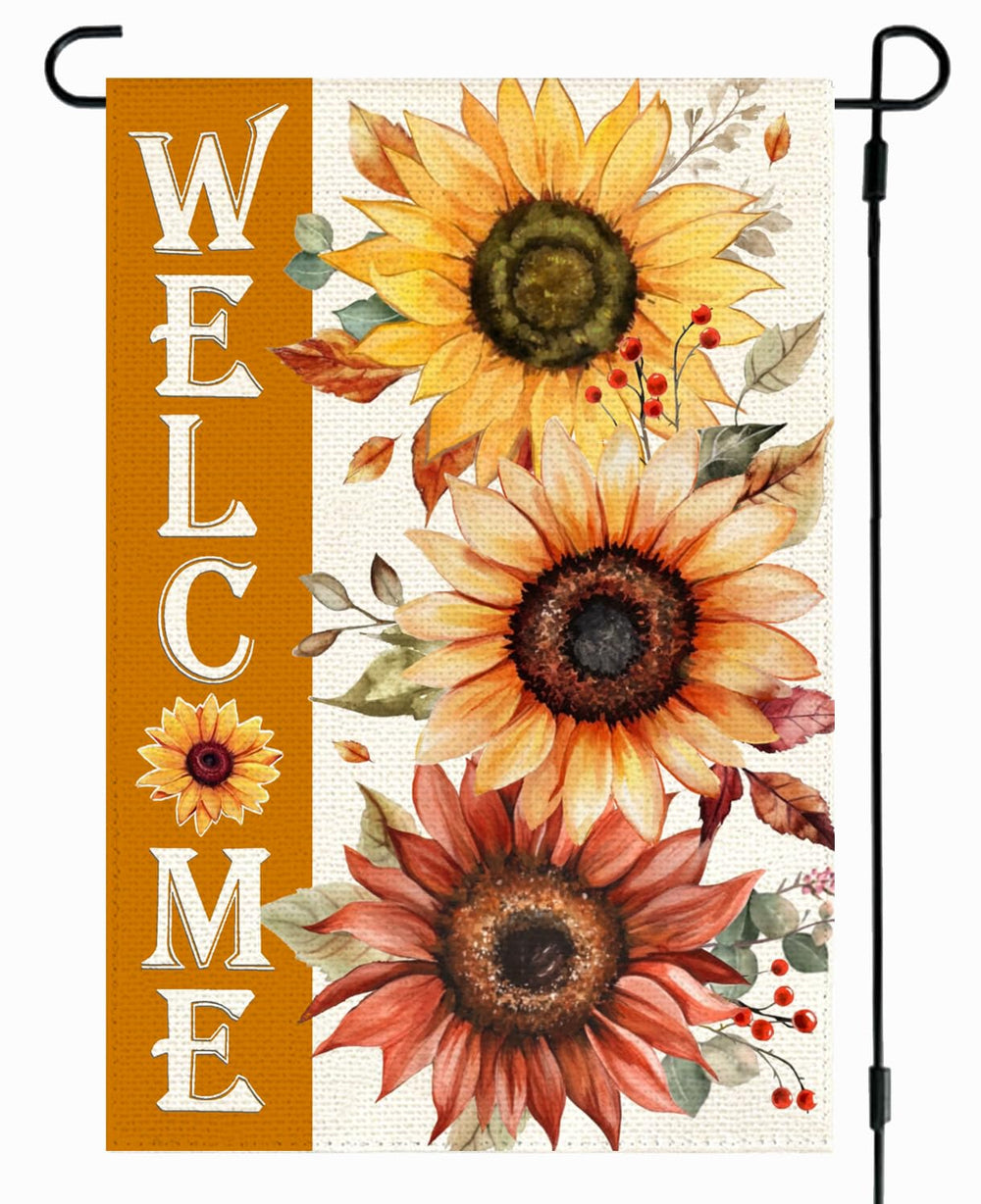 RABUSOFA 12x18 Fall Garden Flag orange sunflower double-sided view