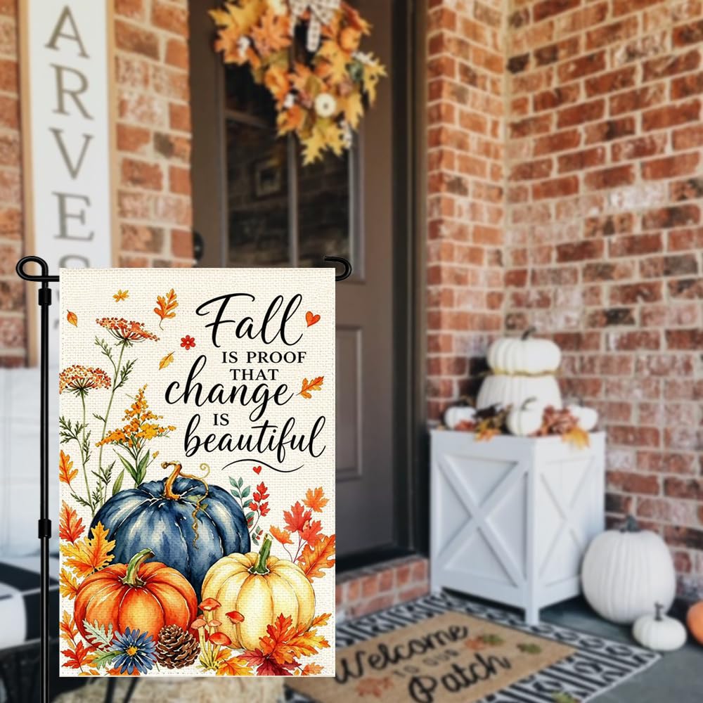 RABUSOFA Fall Garden Flag 12x18 hanging on a porch railing