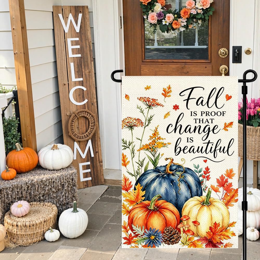 RABUSOFA Fall Garden Flag 12x18 in a garden bed setting