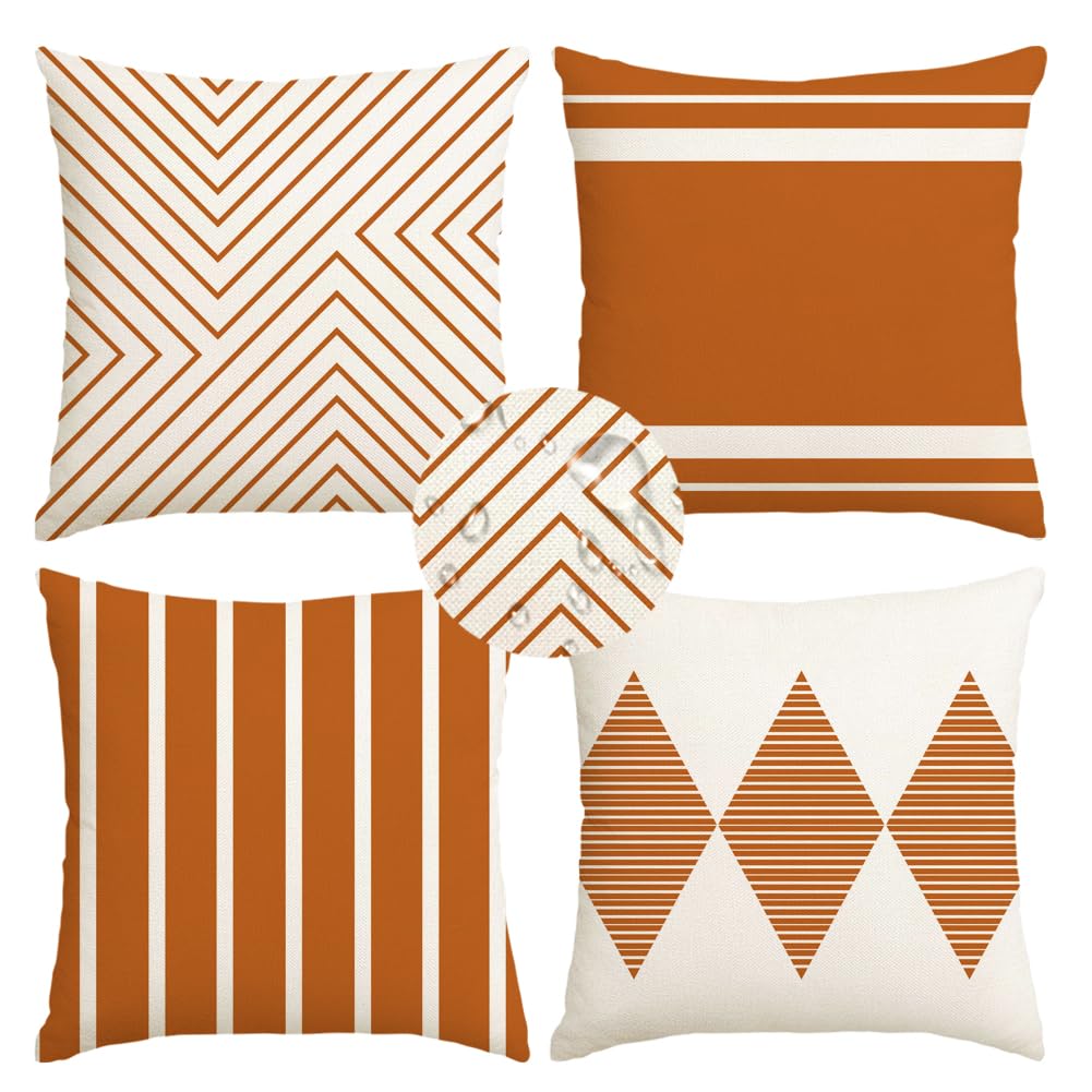 RABUSOFA Outdoor Pillow Cover Rust and Beige Front View
