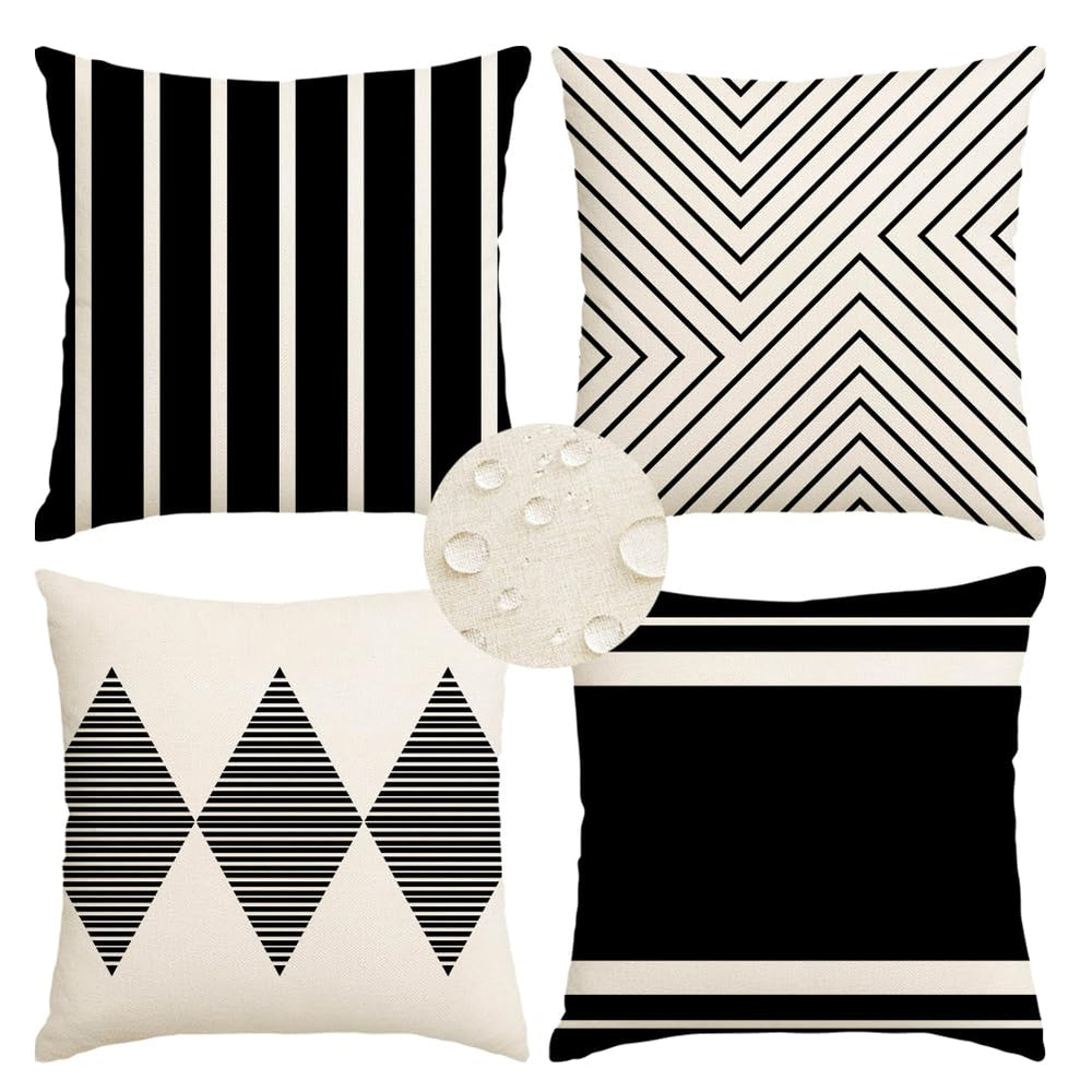 RABUSOFA outdoor pillow cover set of 4 in black and beige