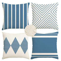 RABUSOFA Outdoor Pillow Covers 18x18 inch front view, blue and beige
