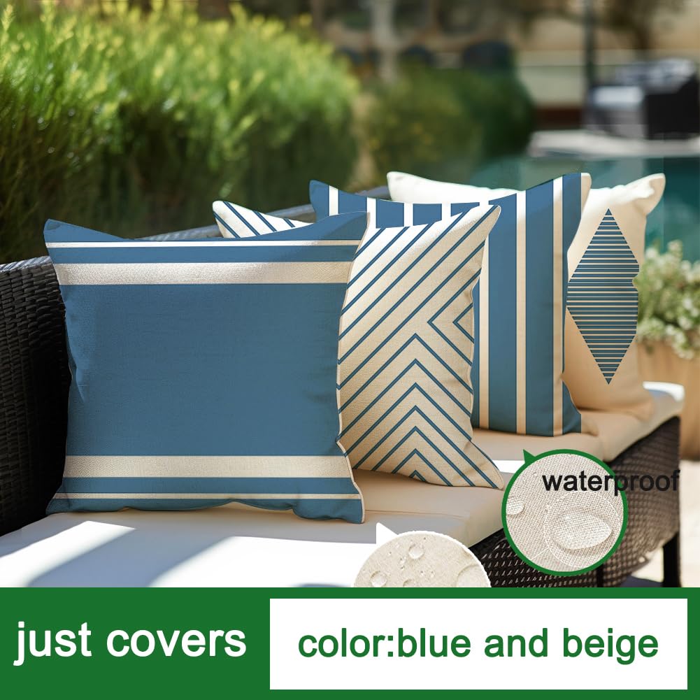 RABUSOFA Outdoor Pillow Covers stacked in a decorative arrangement