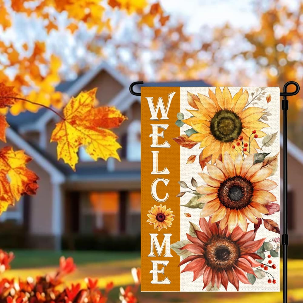 RABUSOFA sunflower garden flag in a patio setting