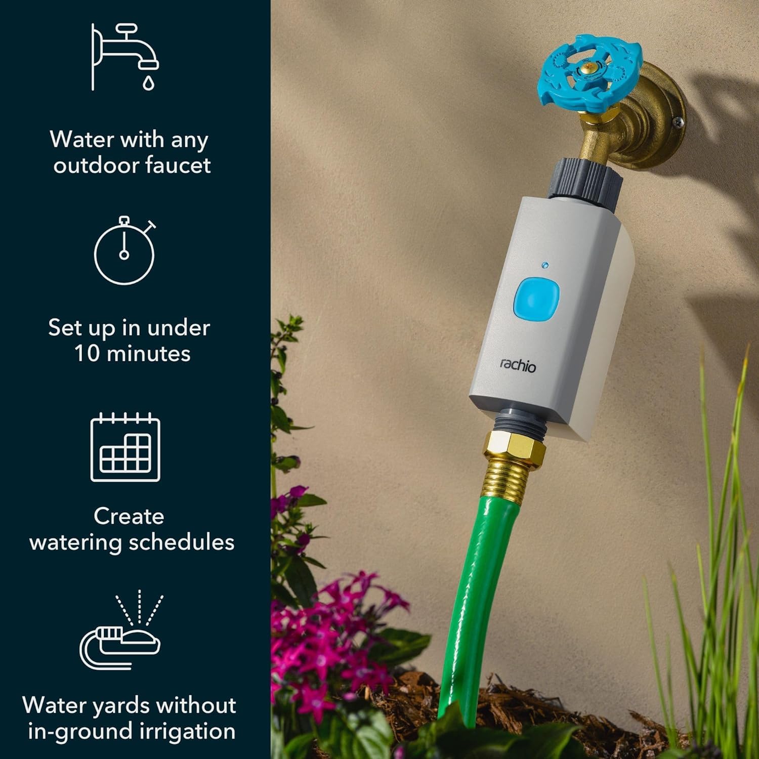 Rachio Smart Hose Timer installed on garden hose