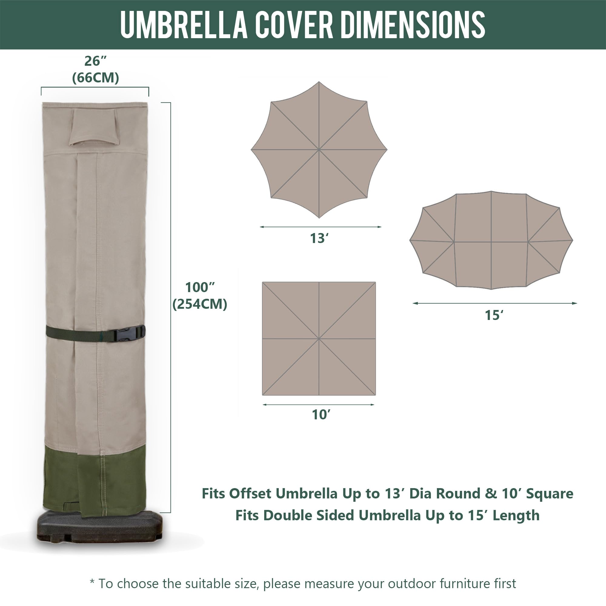 Rachmi Umbrella Cover showing drawstring and Velcro Straps