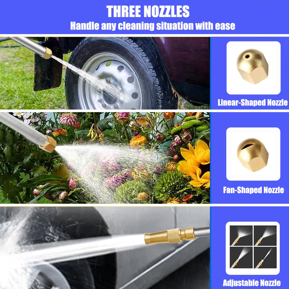 Raddile Power Washer Wand set beside a garden hose