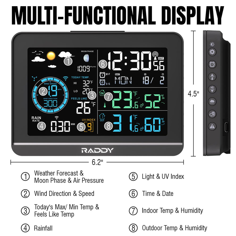 Raddy UV-6 outdoor sensor with rain funnel and wind vane