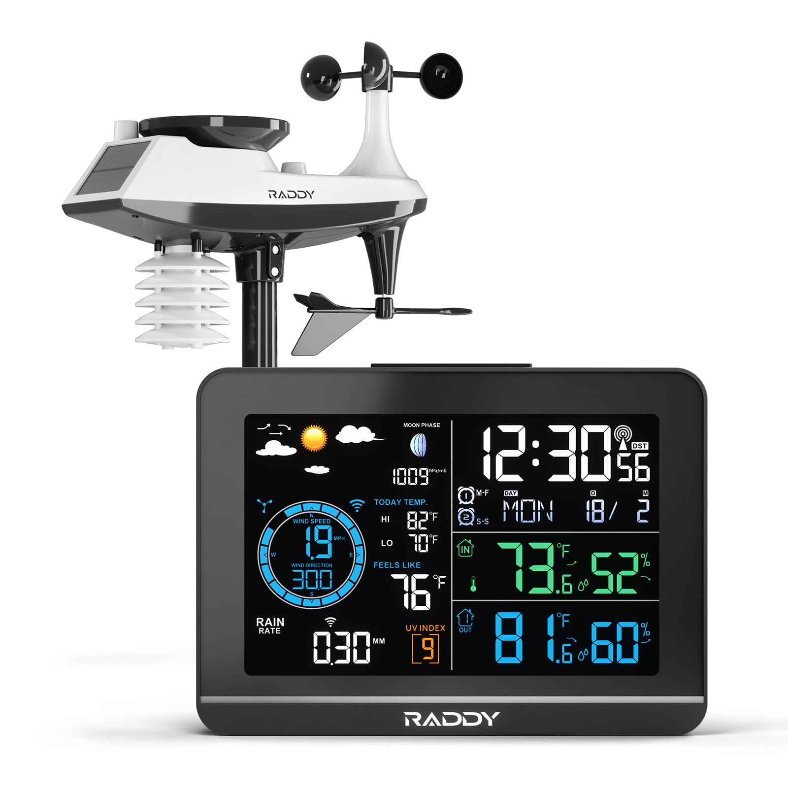 Raddy UV-6 Weather Station front view with 6" VA display
