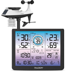 Raddy VP7 5-in-1 Wireless Weather Station front view with 7.4-inch display