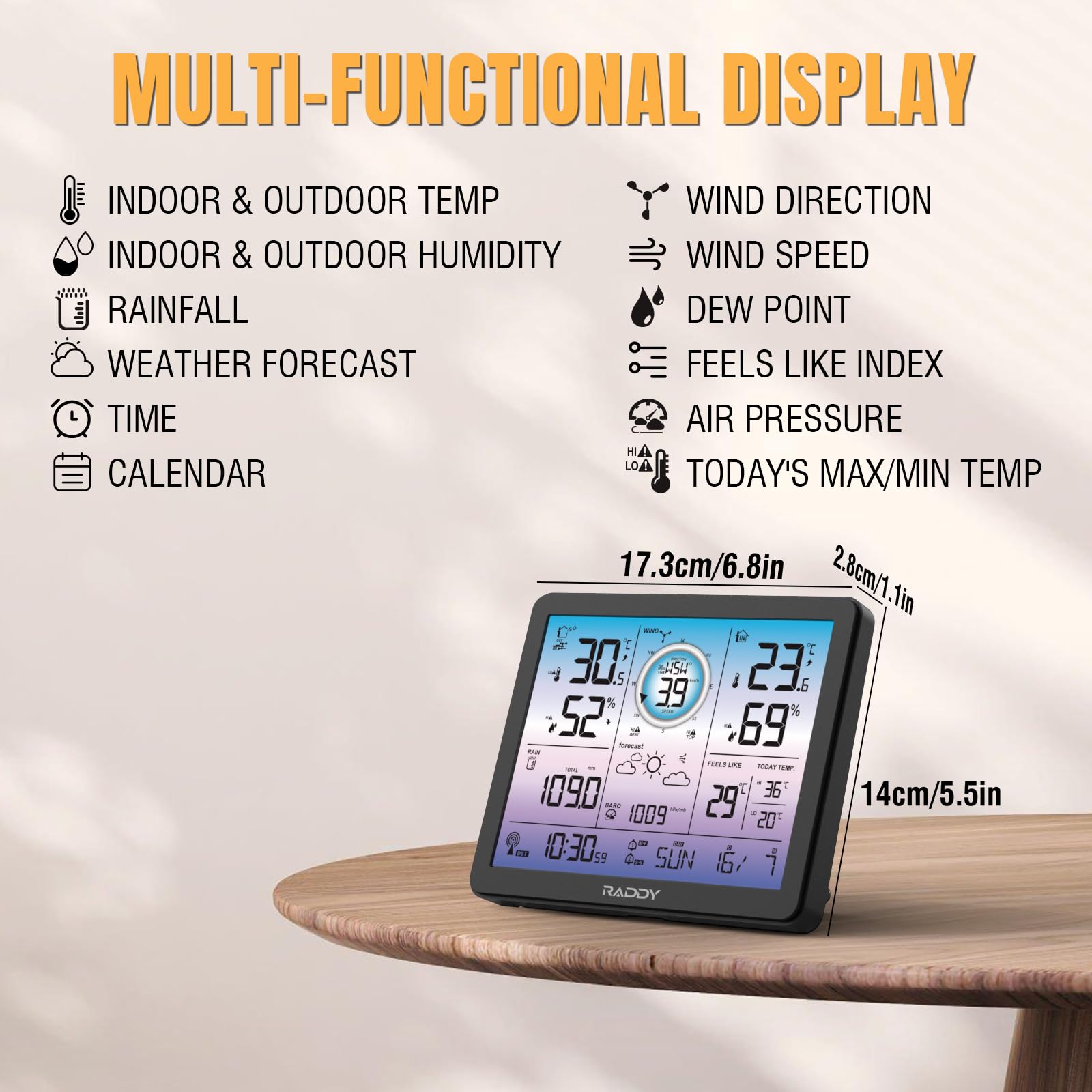 Raddy VP7 5-in-1 Wireless Weather Station lifestyle scene in a garden