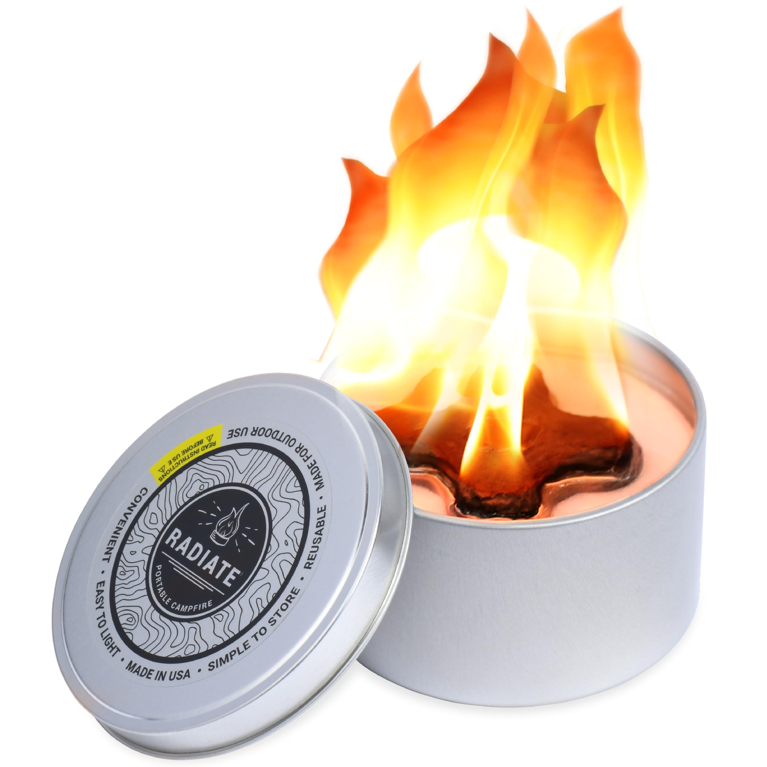 Radiate Portable Campfire front view, 4-inch white design