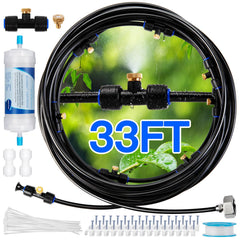 Rafow 33FT patio misters system with brass nozzles and water filter