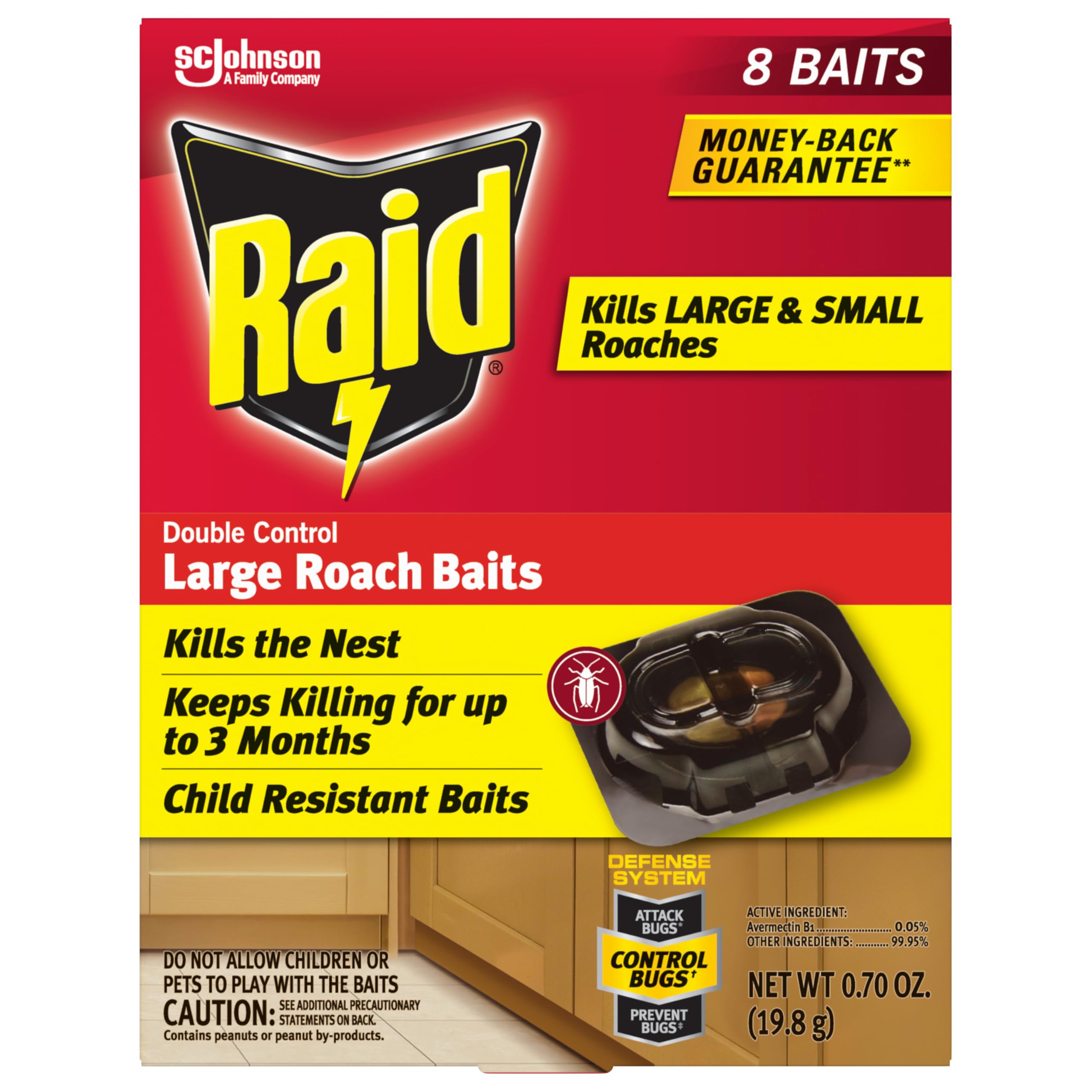 Raid Double Control Large Roach Baits in use inside kitchen
