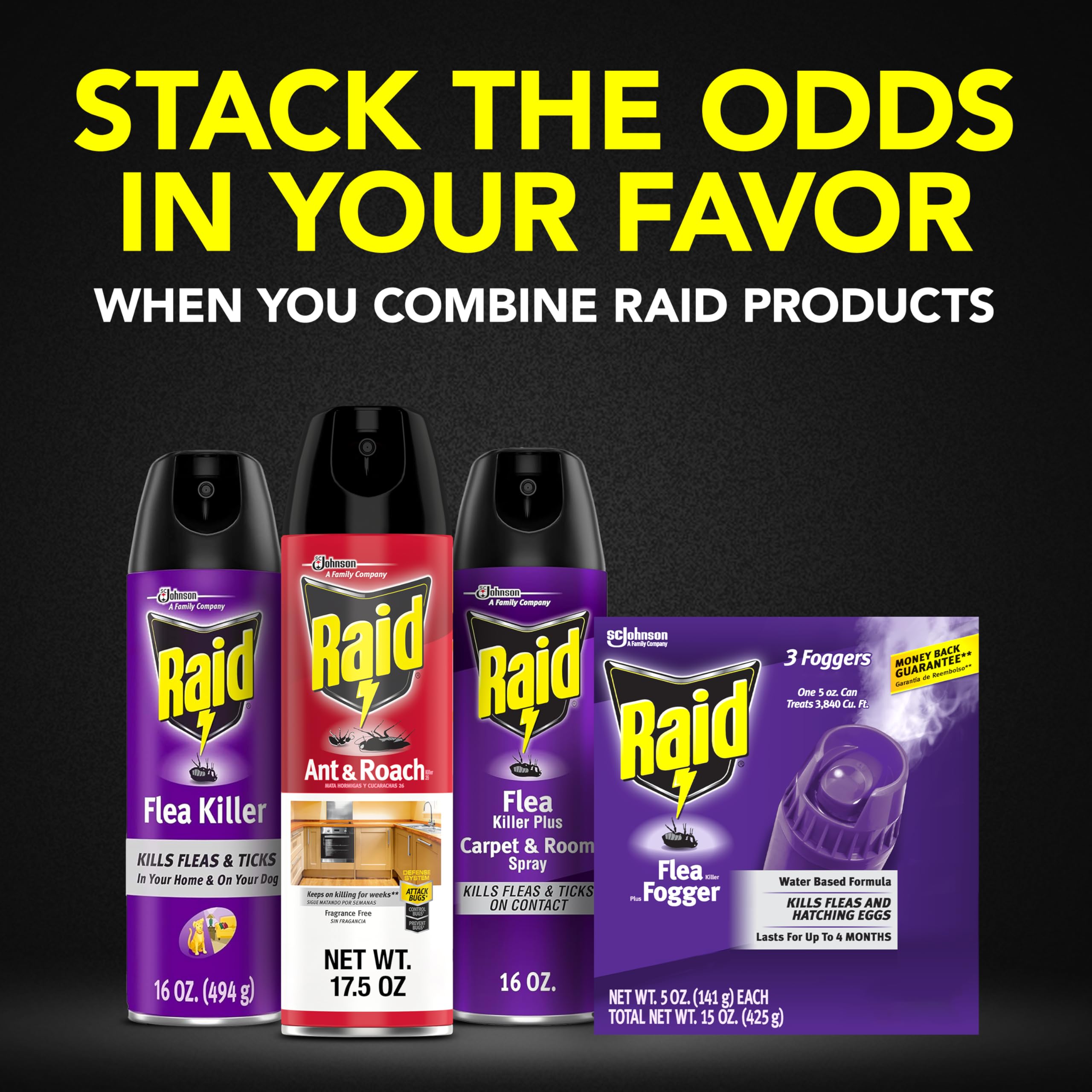 Raid Flea Fogger placed on a table with a pet bed nearby