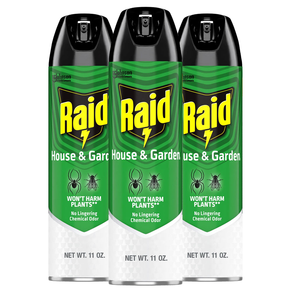 Raid House & Garden Bug Killer Spray front view, 11 oz can