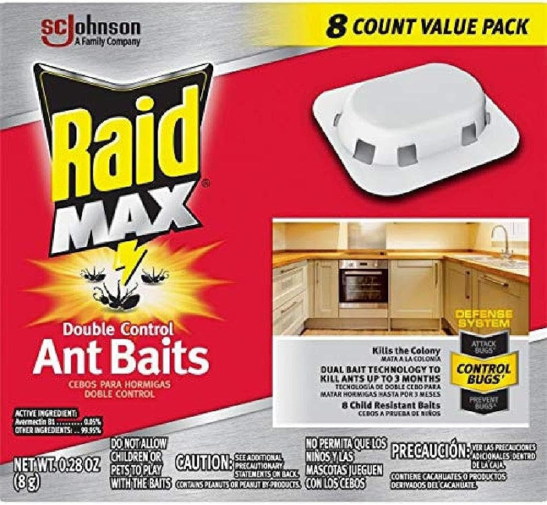 Raid Max Double Control Ant Baits packaging front view