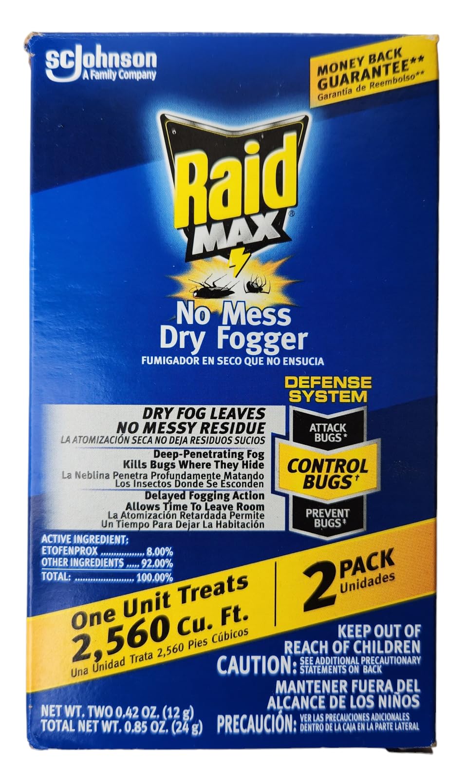 Raid MAX No Mess Dry Fogger front view with packaging