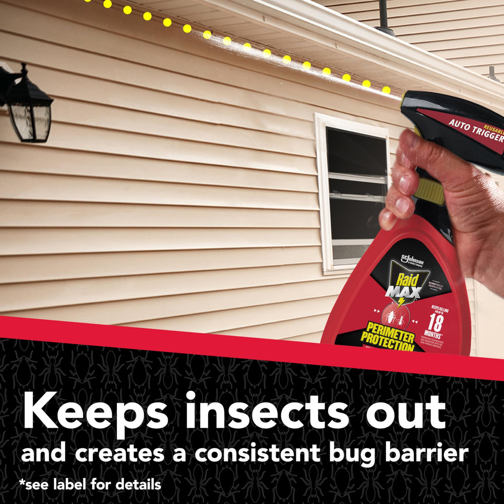 Raid MAX Perimeter Protection Insecticide Spray in a garden setting