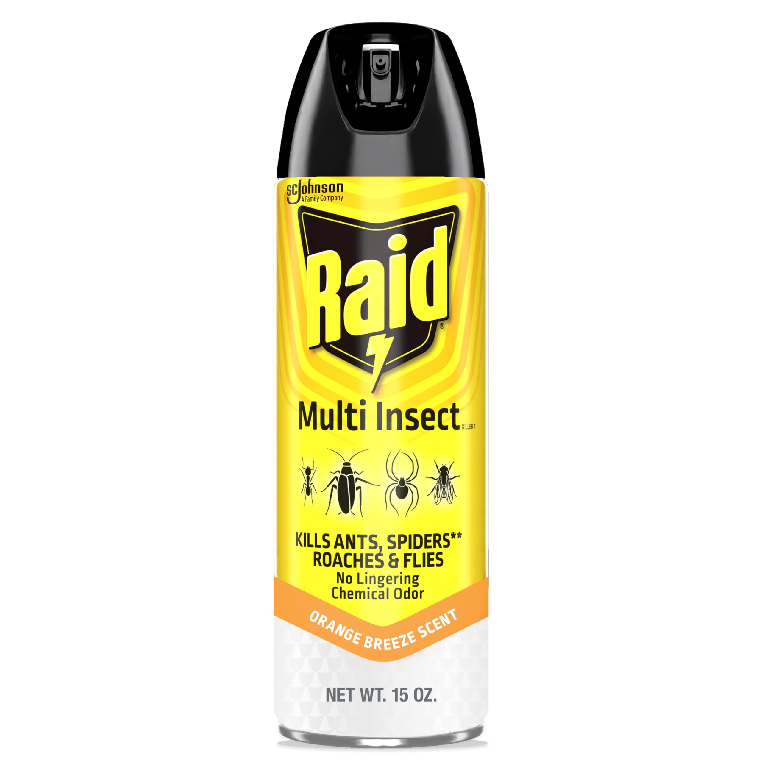 Raid Multi Insect Killer 15 oz can front view with orange breeze scent