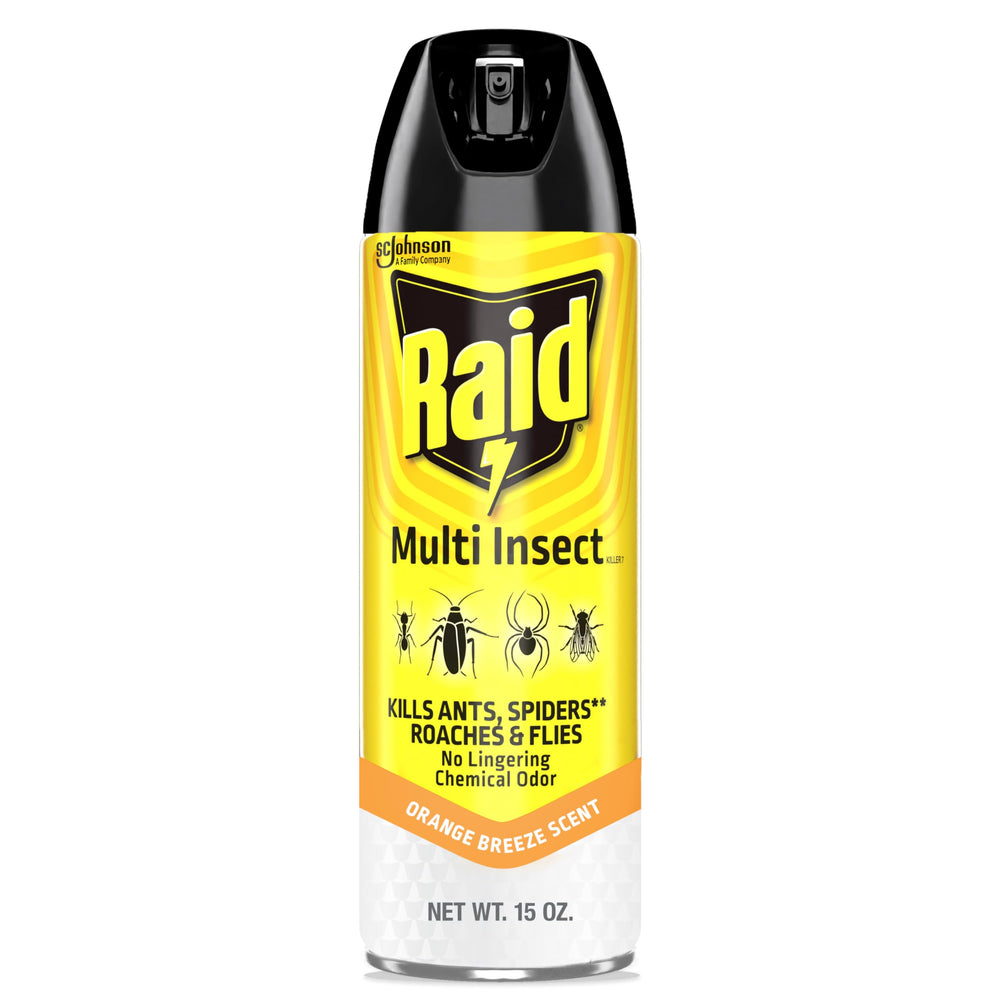 Raid Multi Insect Killer 15 oz can front view with orange breeze scent