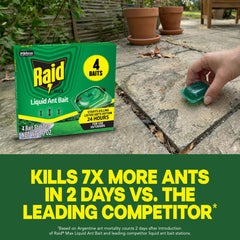 Raid Outdoor Liquid Ant Bait being placed in outdoor corner