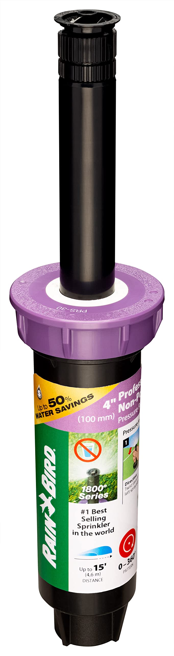 Rain Bird 1804NPPRS Non-Potable Sprinkler front view with purple cap