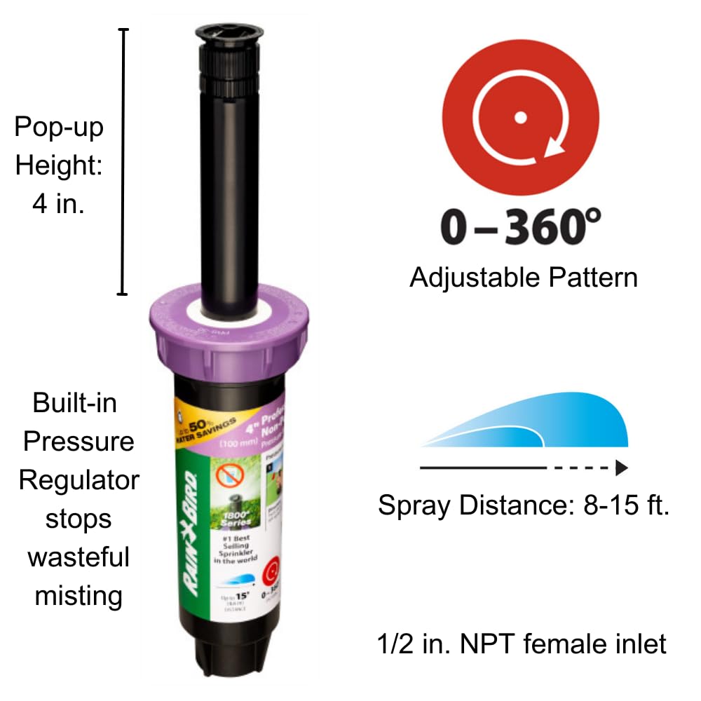 Rain Bird 1804NPPRS sprinkler showing adjustable nozzle pattern