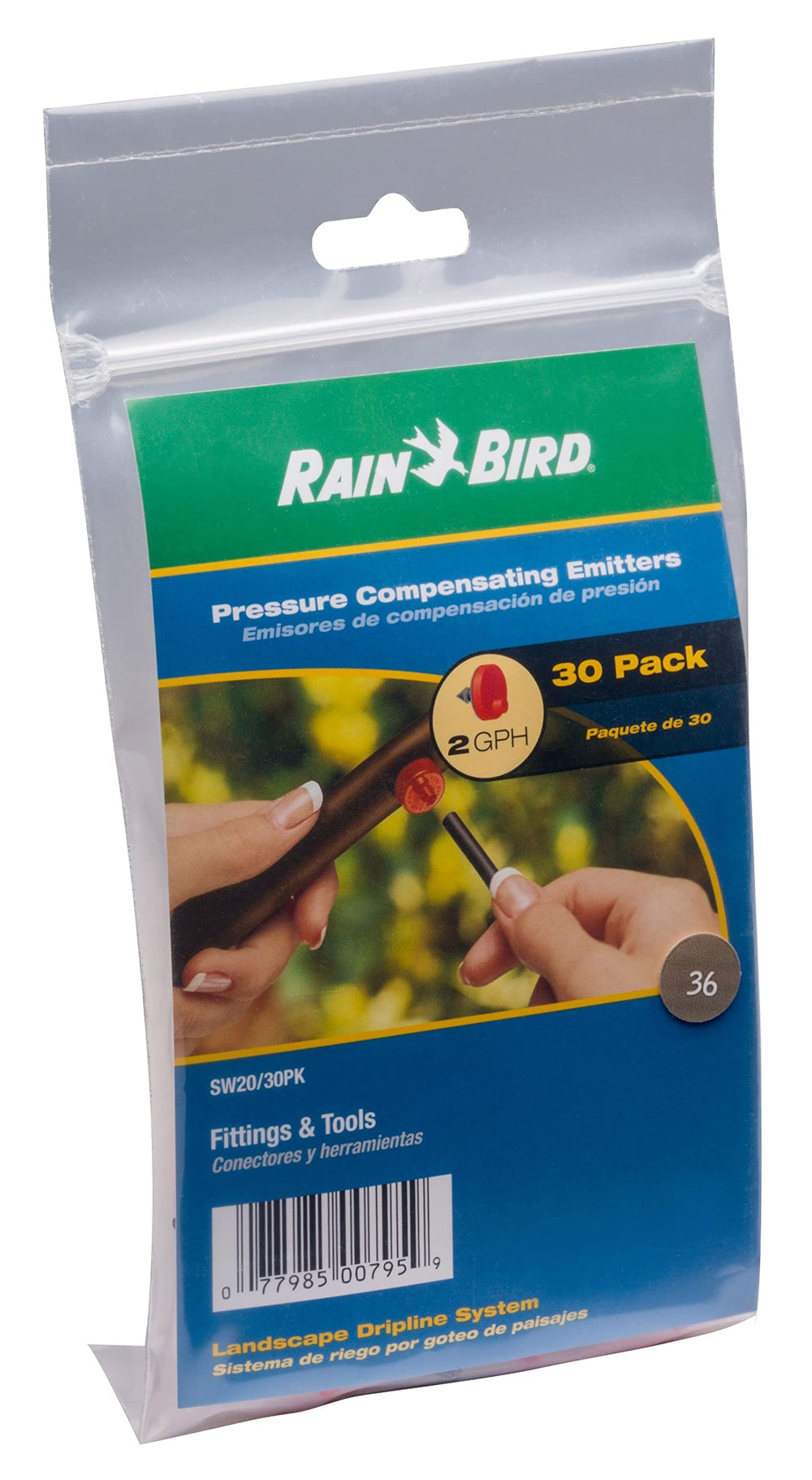 Rain Bird 30-Pack drip emitter with specifications