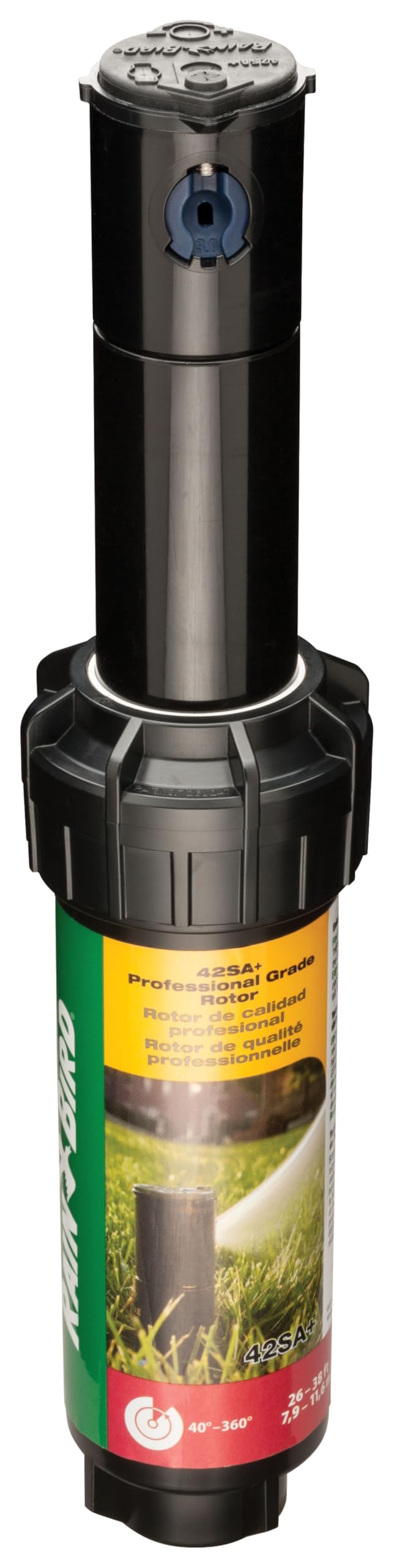 Rain Bird 42SA+ Gear Drive Rotor front view with nozzle