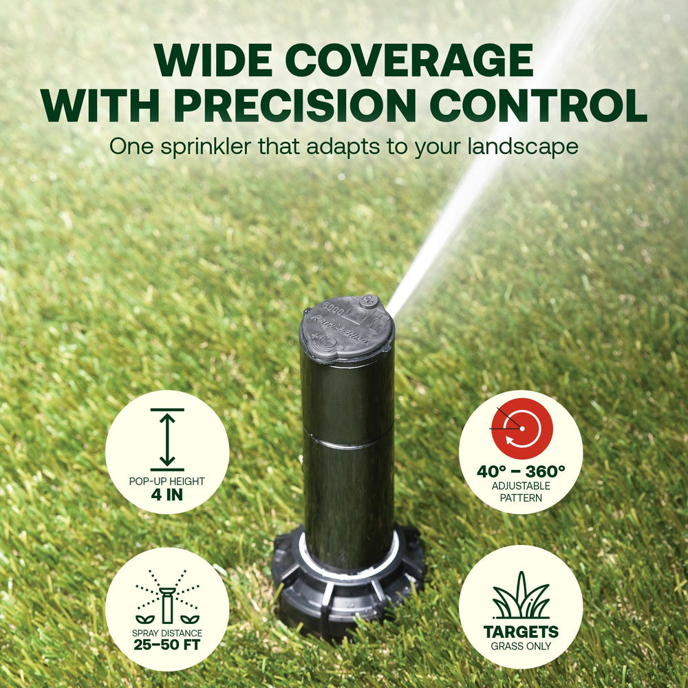 Rain Bird 5000 Rotor showing adjustable spray arc features