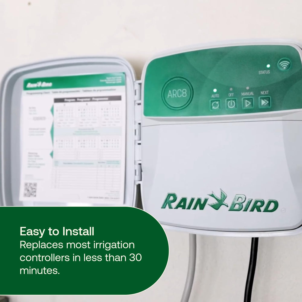 Rain Bird ARC8 Smart Timer components and manual